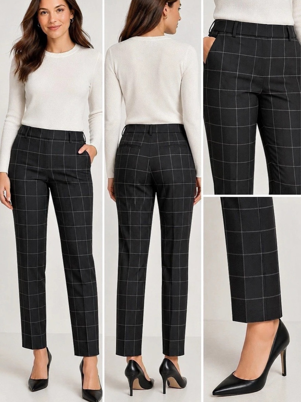 Ann Taylor LOFT Marisa Trouser Plaid Trousers in Black & Gray Size 8